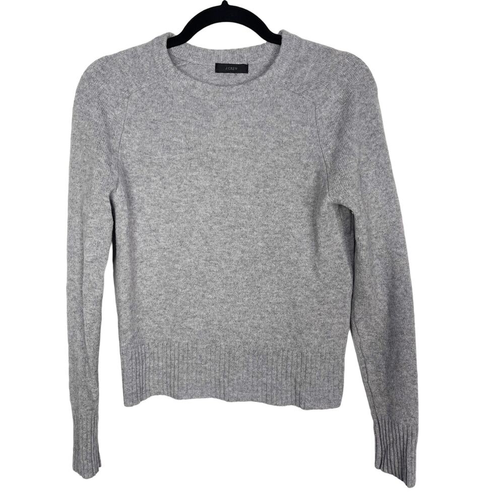 J Crew Womens XSmall Heather Gray Lambswool Long Sleeve Crew Neck Sweater Raglan